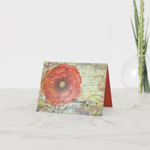 RED POPPY Folded Thank You Card