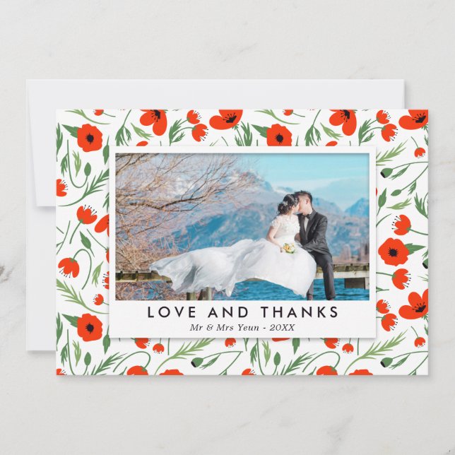 Red Poppy Frame - Wedding Photo Thank You Card (Front)