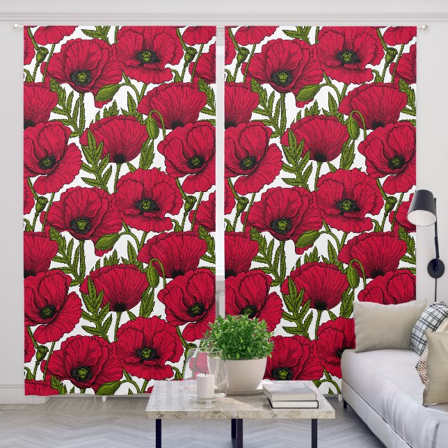 Red Poppy garden 2 Blackout Curtains (Living Room)