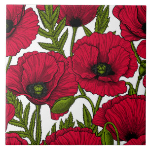 Red Poppy garden 2 Ceramic Tile