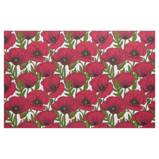 Red Poppy garden 2 Fabric