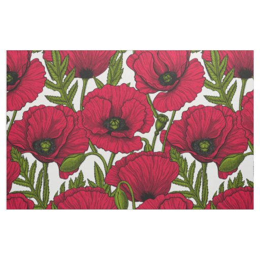 Red Poppy garden 2 Fabric