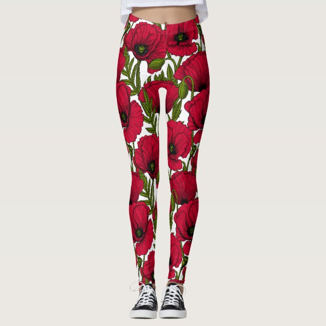 Red Poppy garden 2 Leggings (Front)