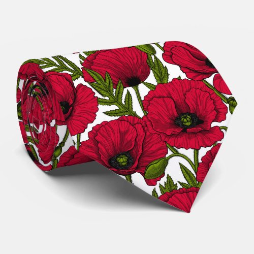 Red Poppy garden 2 Neck Tie