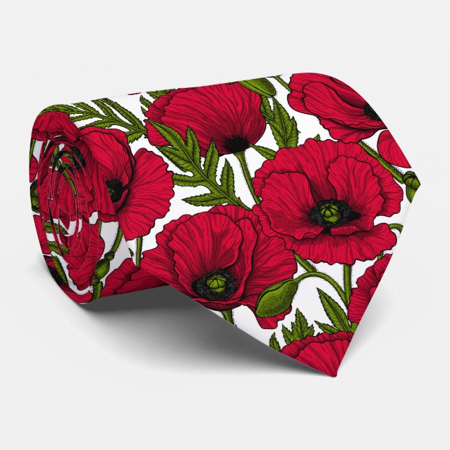 Red Poppy garden 2 Neck Tie (Rolled)