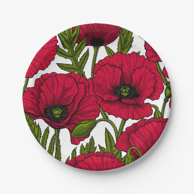 Red Poppy garden 2 Paper Plates (Front)