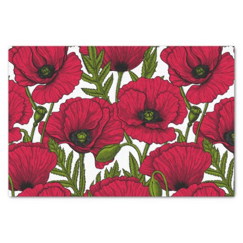 Red Poppy garden 2 Tissue Paper