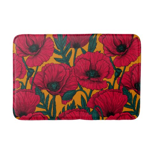 Red poppy garden bath mat