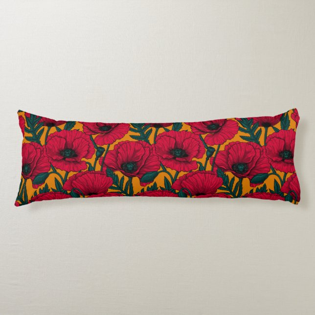 Red poppy garden body pillow (Front)