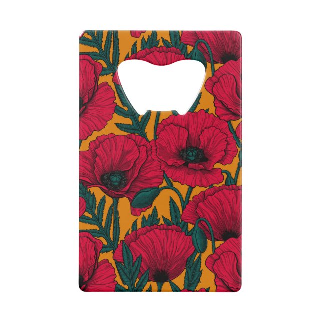 Red poppy garden credit card bottle opener (Front)
