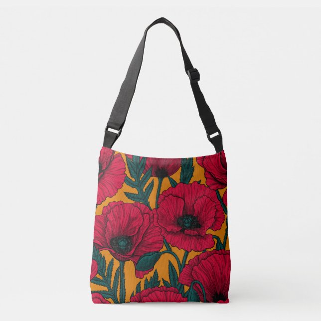 Red poppy garden crossbody bag (Front)