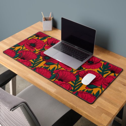 Red poppy garden desk mat