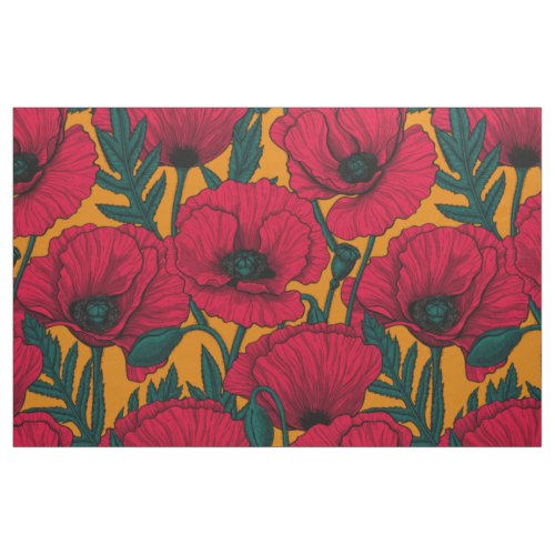Red poppy garden fabric