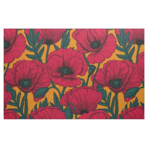 Red poppy garden fabric