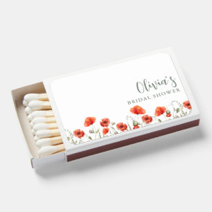Red Poppy Garden Floral Bridal Shower Favor Matchboxes