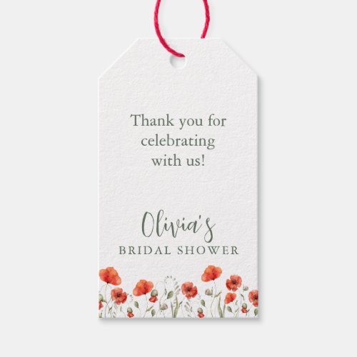 Red Poppy Garden Floral Bridal Shower Thank You Gift Tags