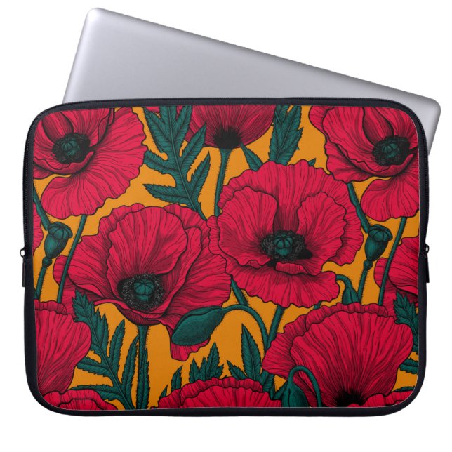 Red poppy garden laptop sleeve (Front)