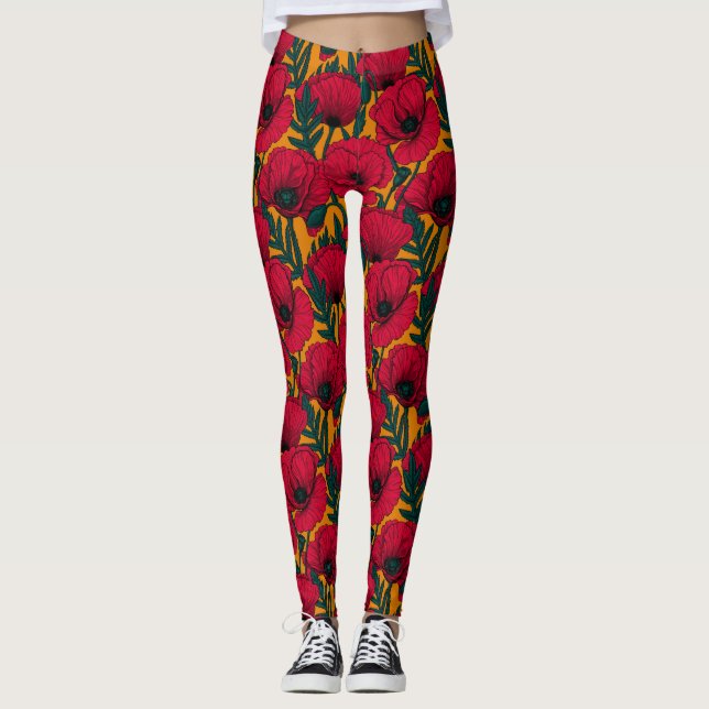 Red poppy garden leggings (Front)