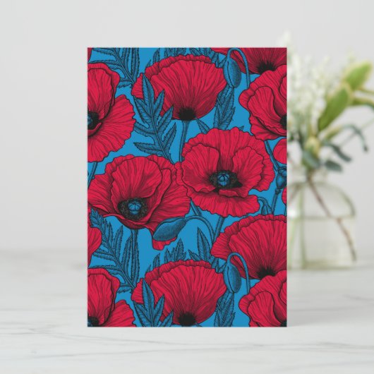 Red poppy garden on blue (Standing Front)