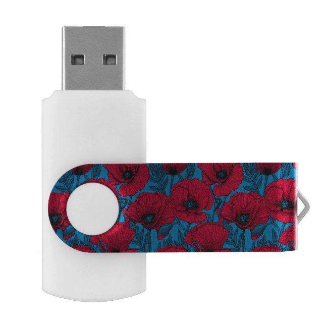 Red poppy garden on blue flash drive (Opened)