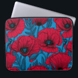 Red poppy garden on blue laptop sleeve<br><div class="desc">Vector pattern made of hand-drawn poppies.</div>