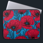 Red poppy garden on blue laptop sleeve<br><div class="desc">Vector pattern made of hand-drawn poppies.</div>