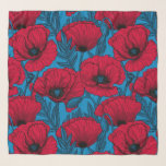 Red poppy garden on blue scarf<br><div class="desc">Vector pattern made of hand-drawn poppies.</div>