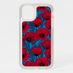 Red poppy garden on blue speck iPhone 11 case