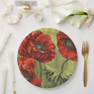 Red Poppy Garden Picnic Paper Plates