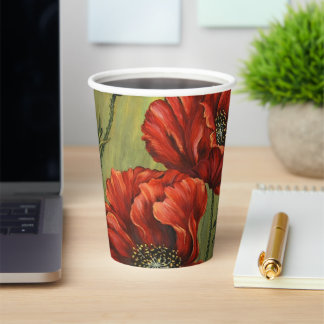 Red Poppy Garden Picnic Paper Plates Cups