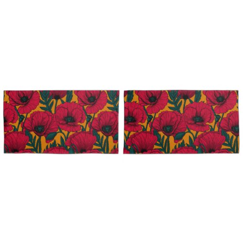 Red poppy garden pillow case