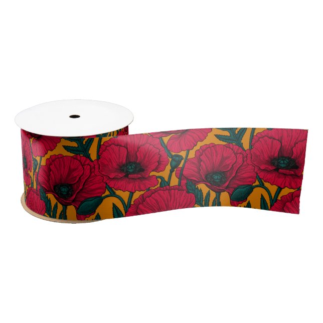 Red poppy garden satin ribbon (Spool)