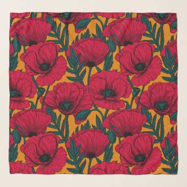 Red poppy garden scarf (Front)