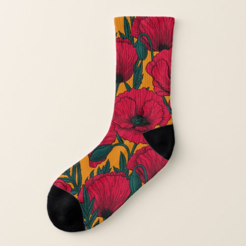 Red poppy garden socks
