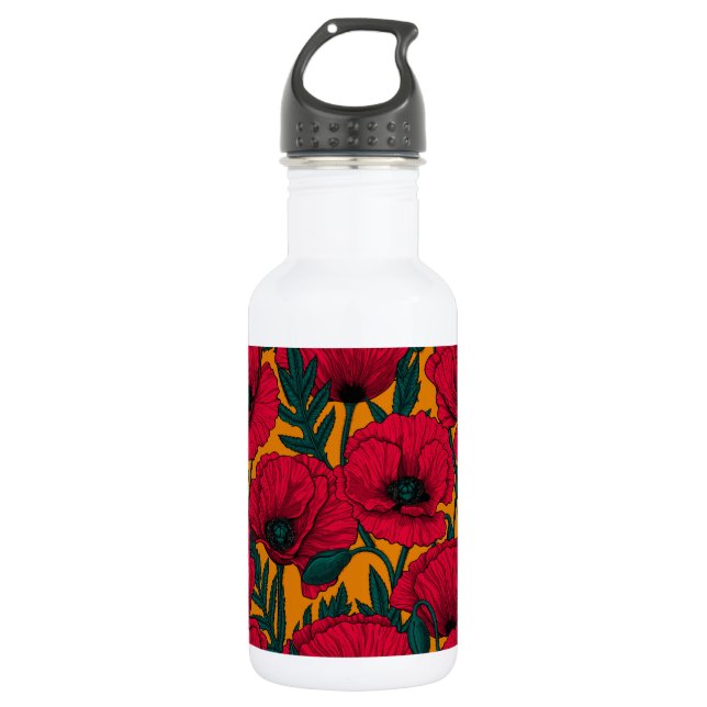 Red poppy garden stainless steel water bottle (Front)
