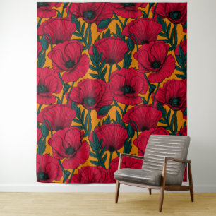 Red poppy garden tapestry