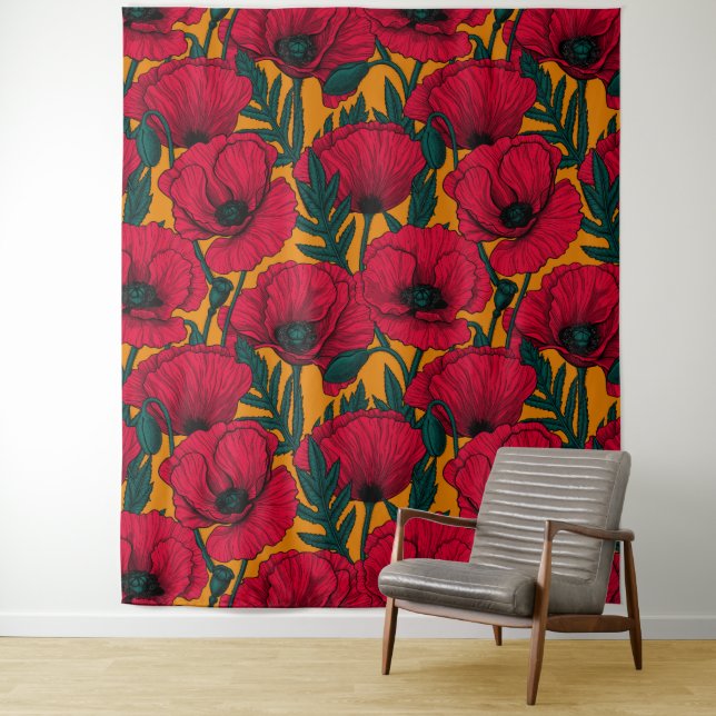 Red poppy garden tapestry (In Situ)