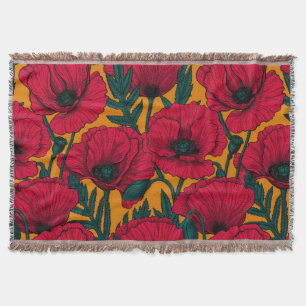 Red poppy garden throw blanket