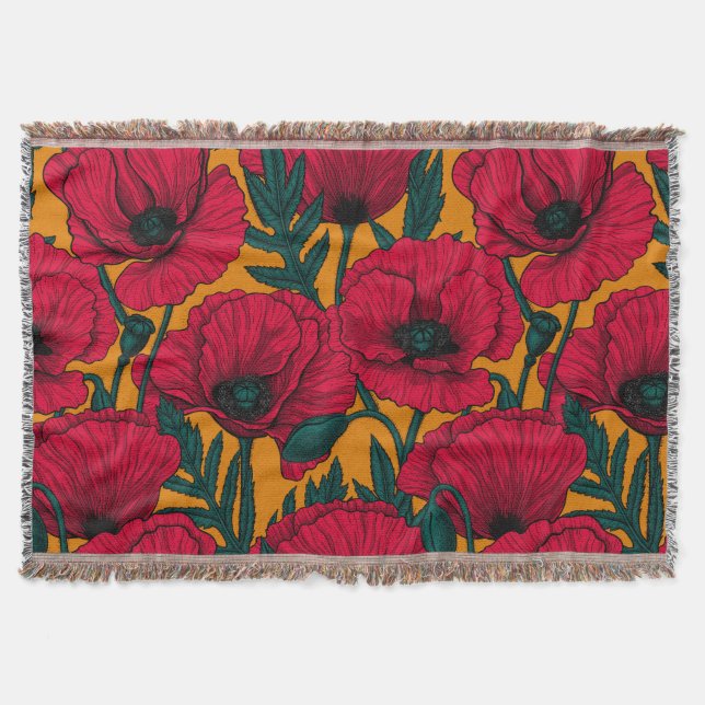 Red poppy garden throw blanket (Front)