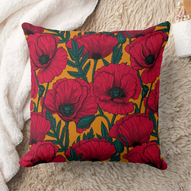 Red poppy garden throw pillow (Blanket)