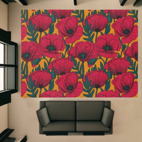 Red poppy garden wrapping paper rug