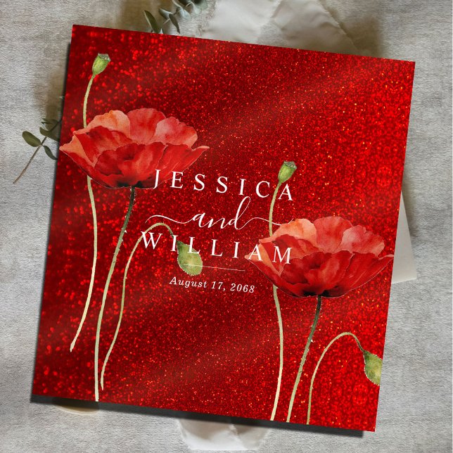 Red Poppy Glittery Elegant Wedding Photo Album 3 Ring Binder (Creator Uploaded)