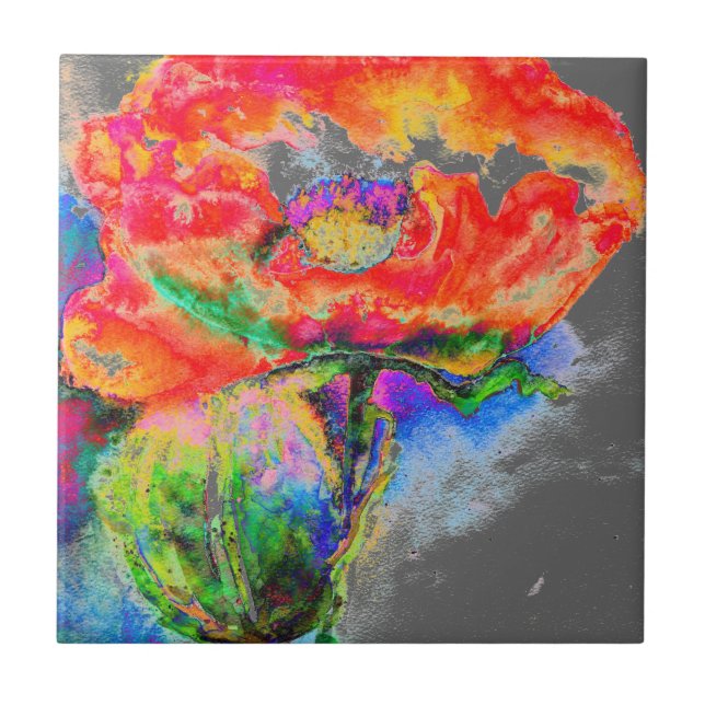 Red Poppy -grey Tile (Front)