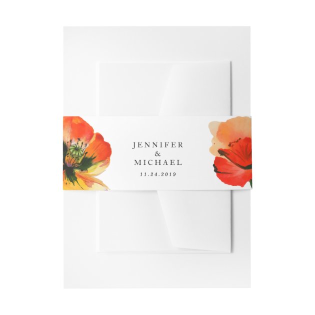 Red Poppy Illustration Floral Simple Invitation Belly Band