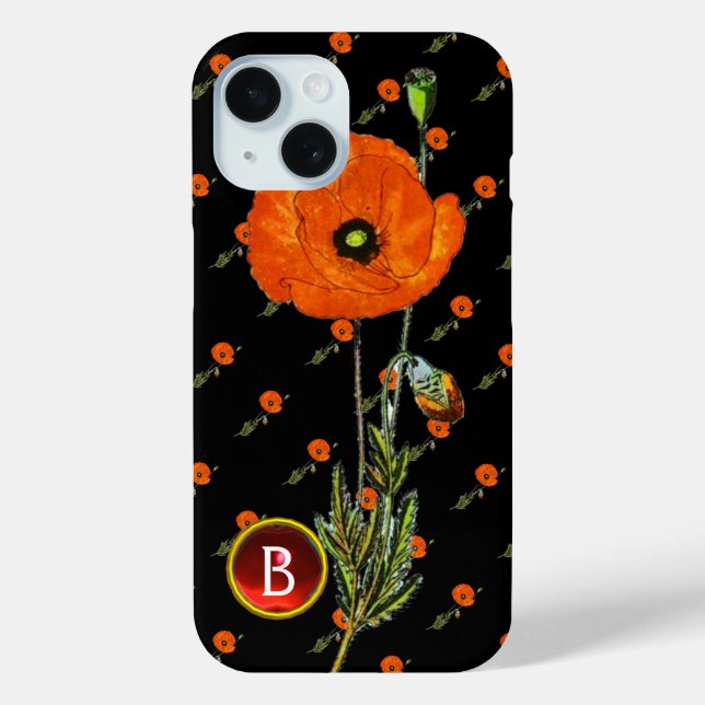 RED POPPY IN BLACK RUBY GEMSTONE  MONOGRAM Case-Mate iPhone CASE (Back)