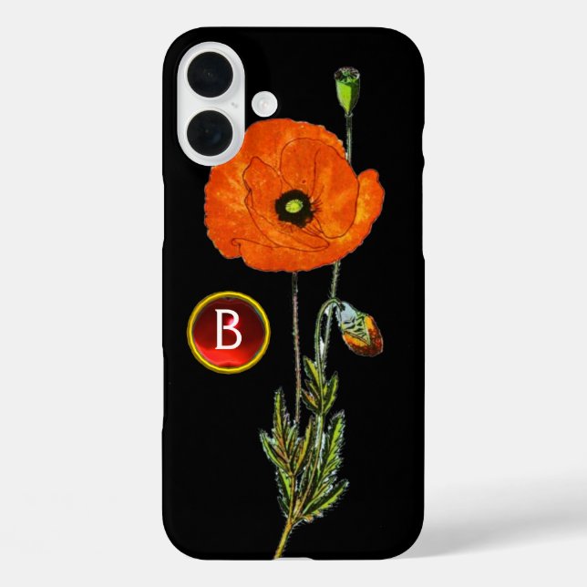 RED POPPY IN BLACK RUBY GEMSTONE MONOGRAM Case-Mate iPhone CASE (Back)