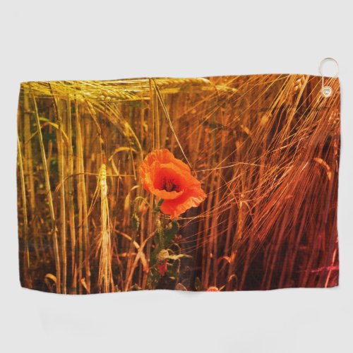 Red Poppy In Golden Wheat Field Thanksgiving Golf Towel