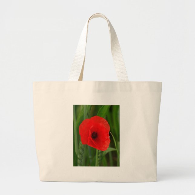 Red poppy large tote bag (Front)