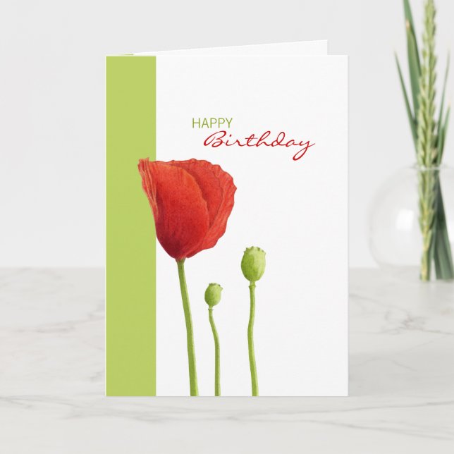 Red Poppy lime Birthday Card (Front)