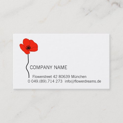 Red Poppy Logo Modern Floral Business Card